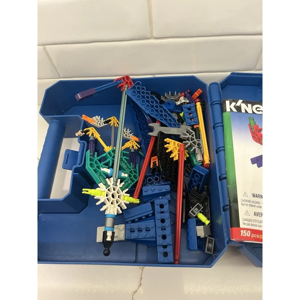 K'nex Blue Carry Case 9x9x3 with Pieces & Manual Instructions Kit Vintage